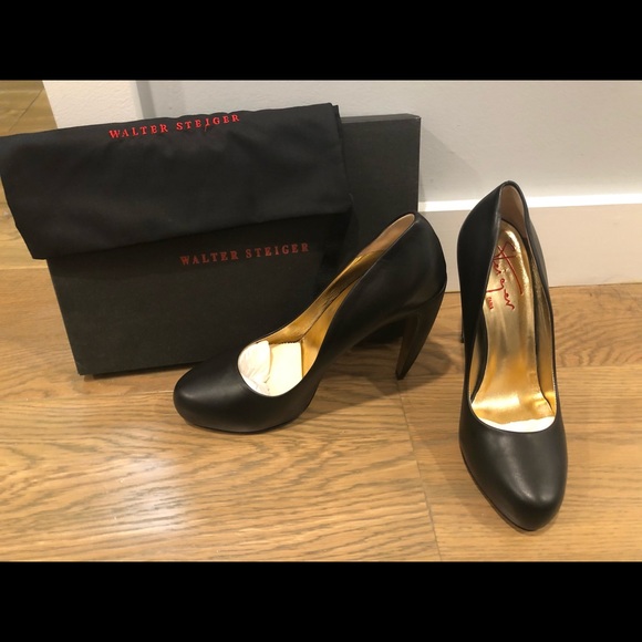πHPπ NWB Walter Steiger Black NEW VIP Curved Heel 38 - Picture 2 of 5